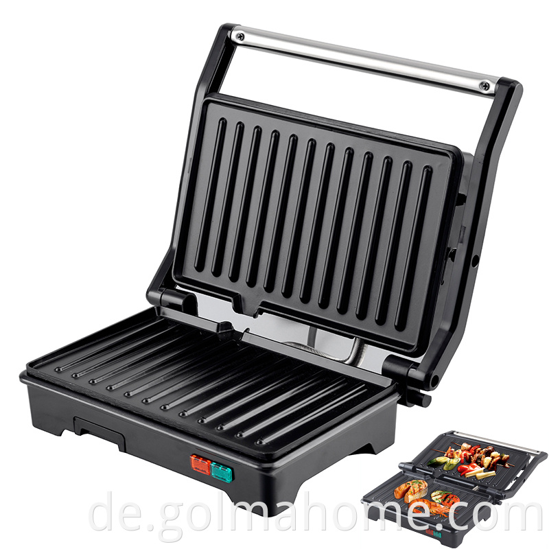 Anbolife 180 Grad offene elektrische Kontaktgrill-Sandwichpresse Panini Maker 2 Scheibe Kontaktgrill mit Ölfach